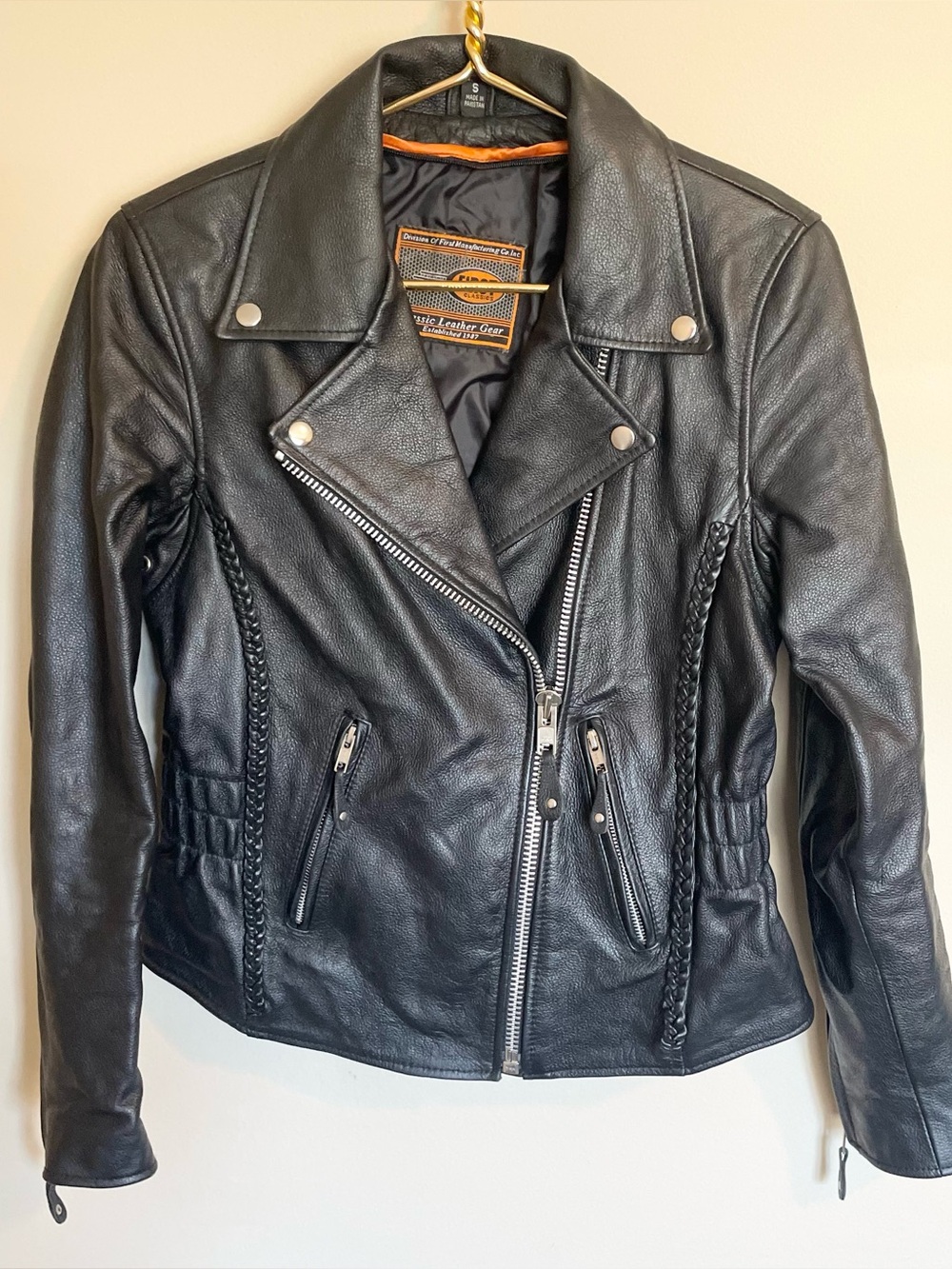 First Classics Black Leather Braided Moto Biker Jacket